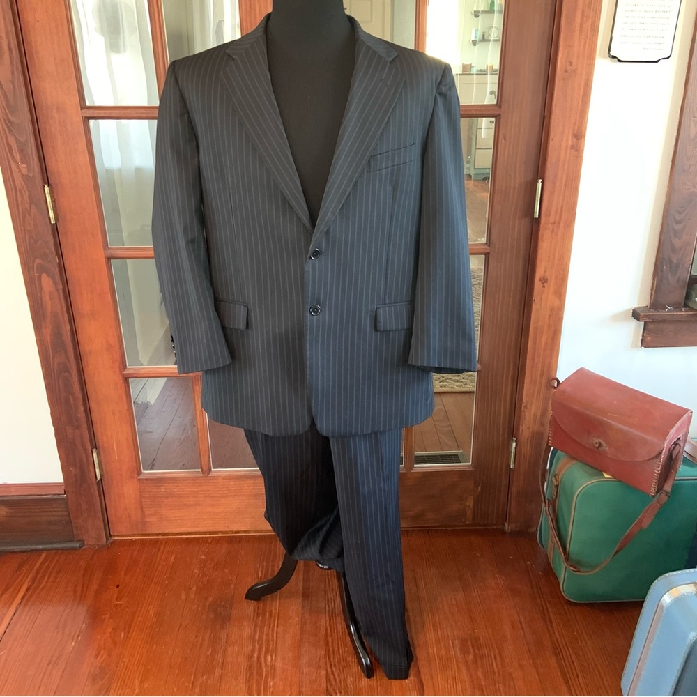 Manzini Uomo Navy Blue Striped 2 Piece Suit Wool